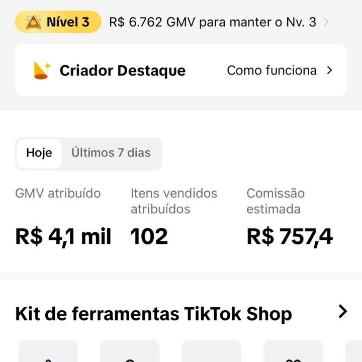 Painel do TikTok Shop com comissões